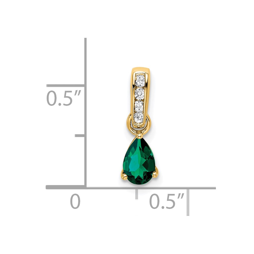 10k Yellow Gold Pear Created Emerald and Diamond Pendant (PM7409-CEM-005-1YA)