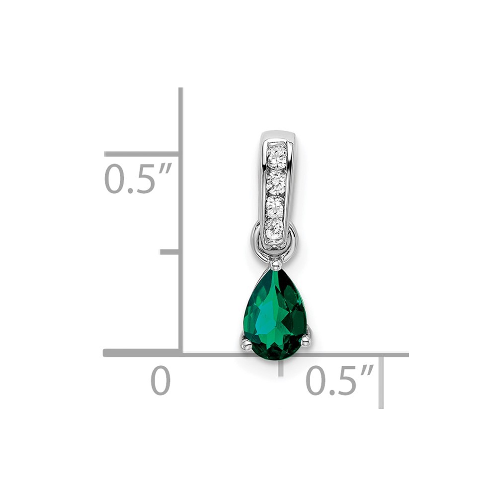 14K White Gold Pear Created Emerald and Diamond Pendant (PM7409-CEM-005-WA)