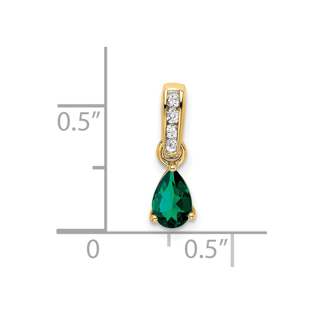 14K Pear Created Emerald and Diamond Pendant (PM7409-CEM-005-YA)