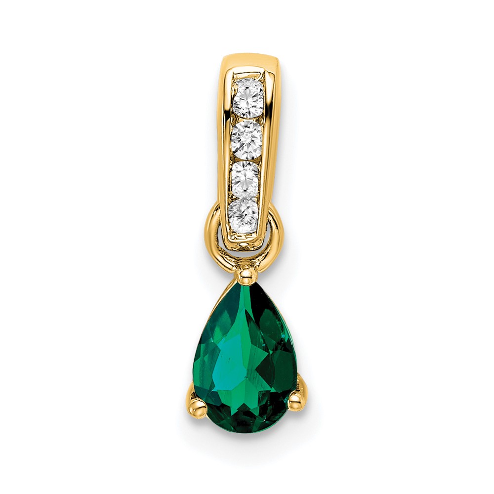 14K Pear Created Emerald and Diamond Pendant (PM7409-CEM-005-YA)