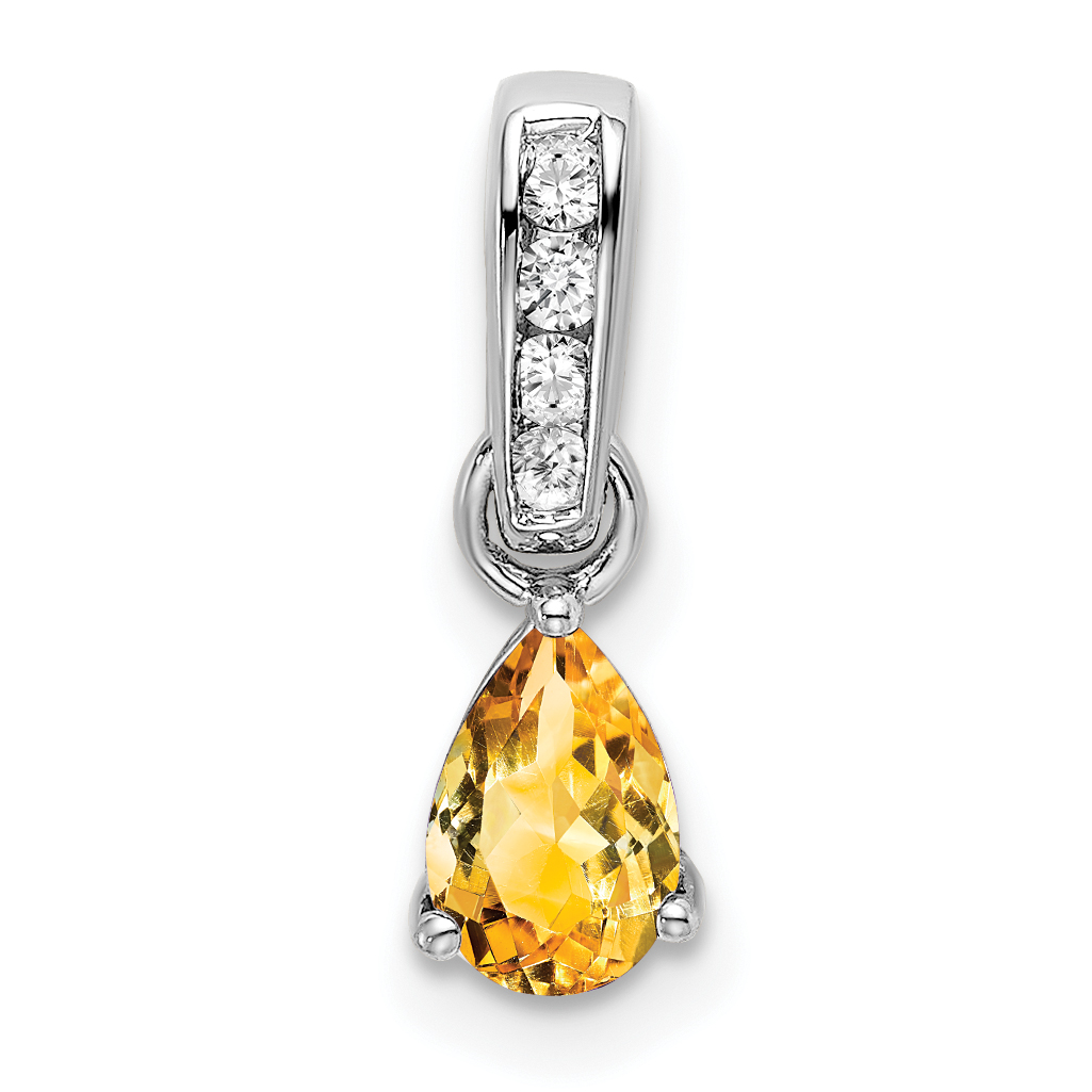 10k White Gold Pear Citrine and Diamond Pendant (PM7409-CI-005-1WA)