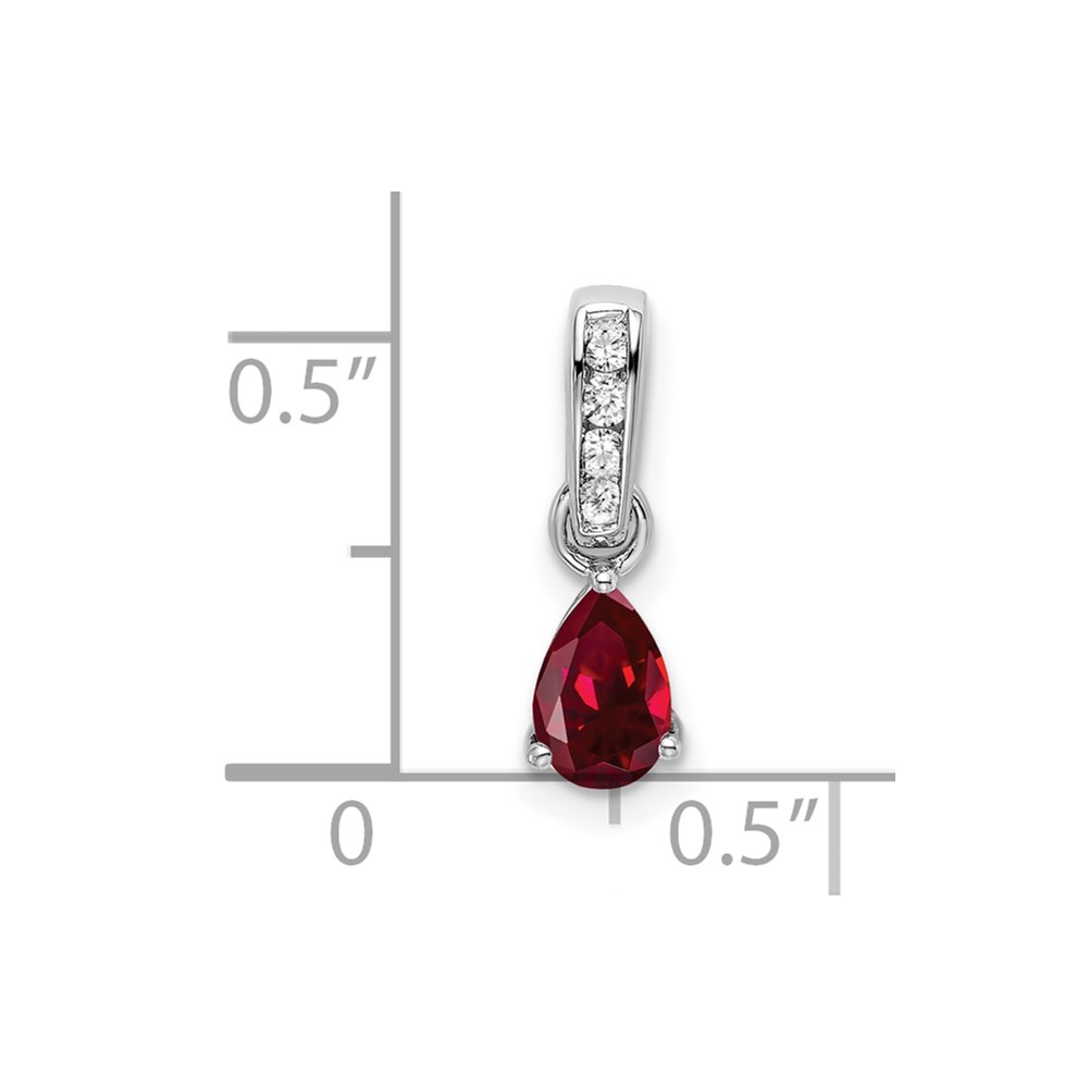 14k White Gold 1/20 carat Lab Grown Diamond VS/SI+ G+ and Lab Created Ruby Complete Pendant (PM7409-CRU-005-WLG)