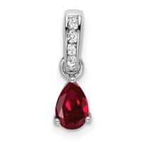 14K White Gold 0.05 Carat Lab Grown Diamond VS SI+ G+ and Lab Created Ruby Complete Pendant view 1