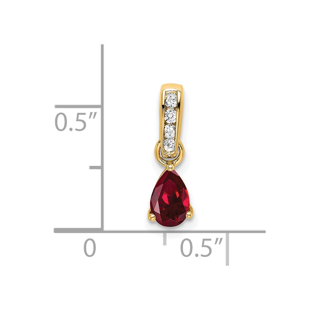 14K Pear Created Ruby and Diamond Pendant (PM7409-CRU-005-YA)