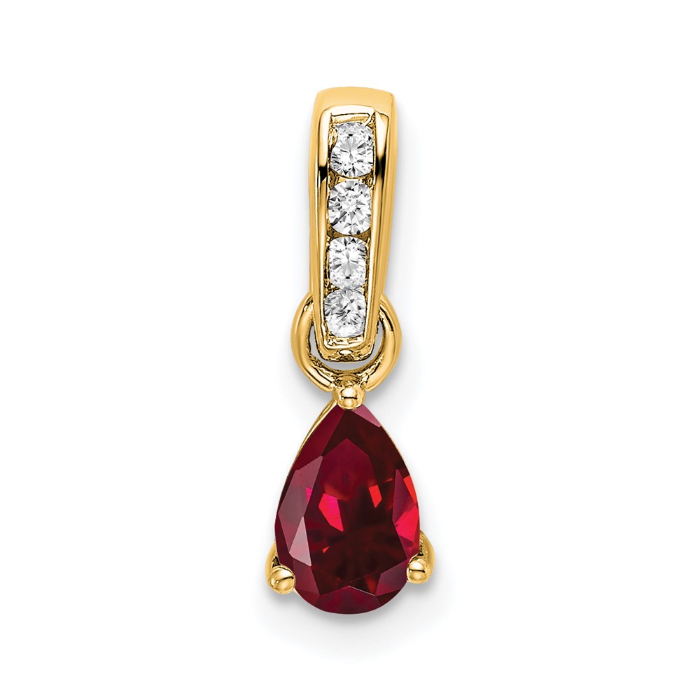 14K Pear Created Ruby and Diamond Pendant (PM7409-CRU-005-YA)