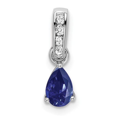 14k White Gold 1/20 carat Lab Grown Diamond VS/SI+ G+ and Lab Created Blue Sapphire Complete Pendant