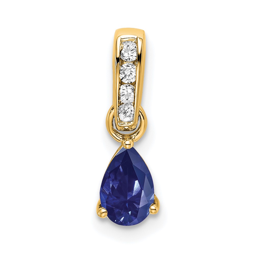 14K Pear Created Sapphire and Diamond Pendant (PM7409-CSA-005-YA)
