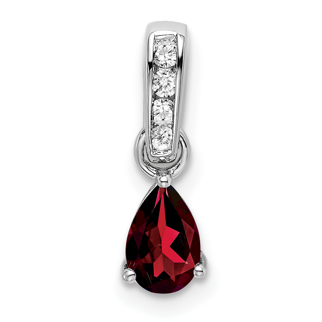 14K White Gold Pear Garnet and Diamond Pendant (PM7409-GA-005-WA)
