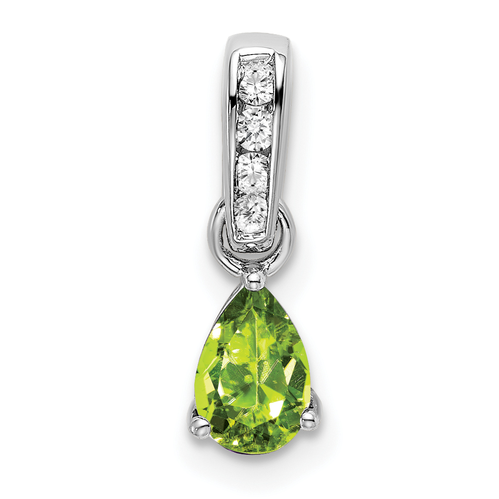 14K White Gold Pear Peridot and Diamond Pendant (PM7409-PE-005-WA)