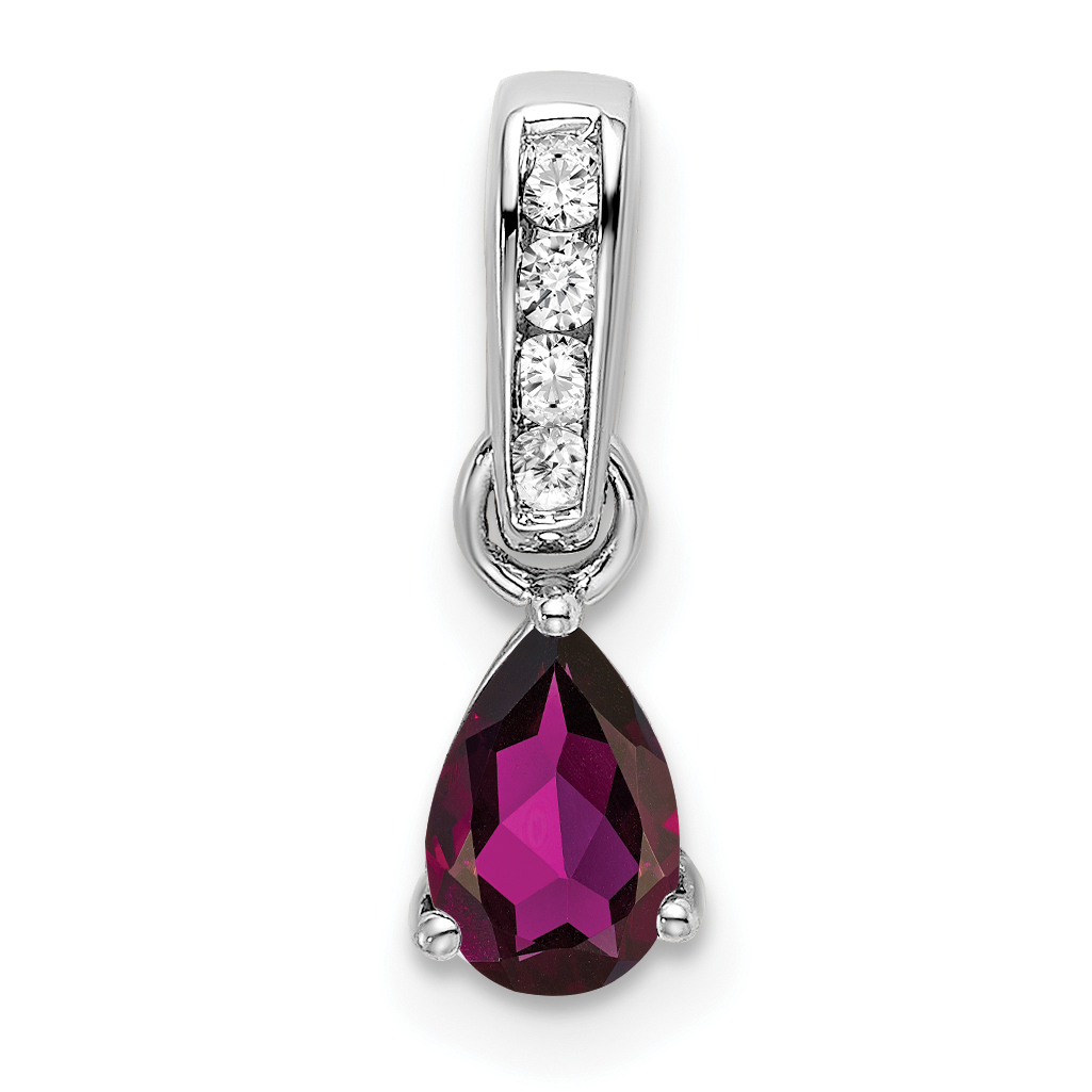 10k White Gold Pear Rhodolite Garnet and Diamond Pendant (PM7409-RG-005-1WA)