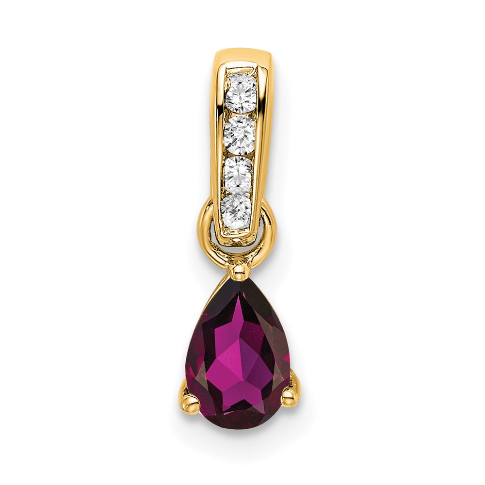 10k Yellow Gold Pear Rhodolite Garnet and Diamond Pendant (PM7409-RG-005-1YA)