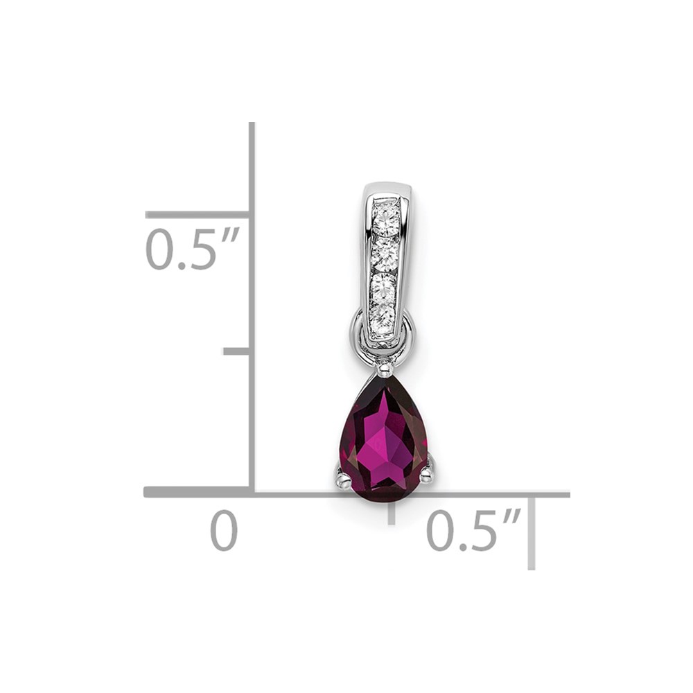 14K White Gold Pear Rhodolite Garnet and Diamond Pendant (PM7409-RG-005-WA)