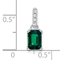 14K White Gold 0.05 Carat Lab Grown Diamond VS SI+ G+ and Lab Created Emerald Pendant view 2