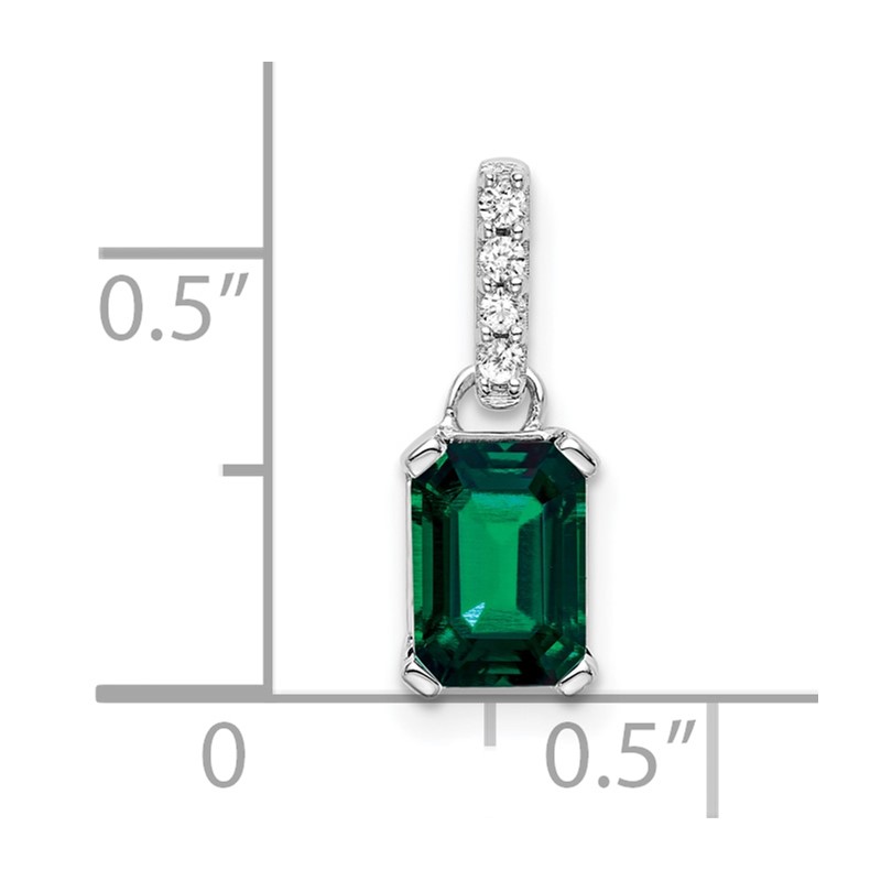 14k White Gold 1/20 carat Lab Grown Diamond VS/SI+ G+ and Lab Created Emerald Pendant