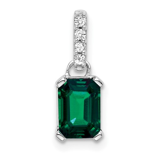 14K White Gold 0.05 Carat Lab Grown Diamond VS SI+ G+ and Lab Created Emerald Pendant