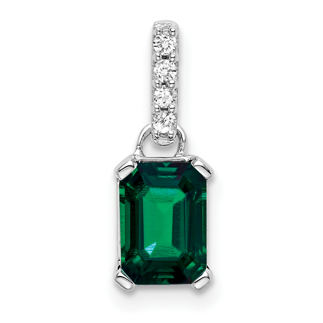 10k White Gold Created Emerald and Diamond Pendant (PM7410-CEM-004-1WA)