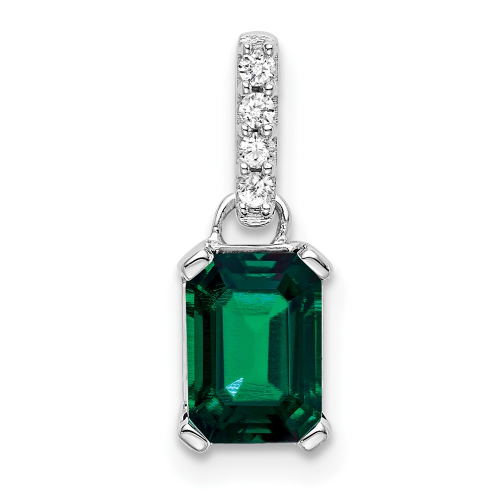10k White Gold Created Emerald and Diamond Pendant (PM7410-CEM-004-1WA)