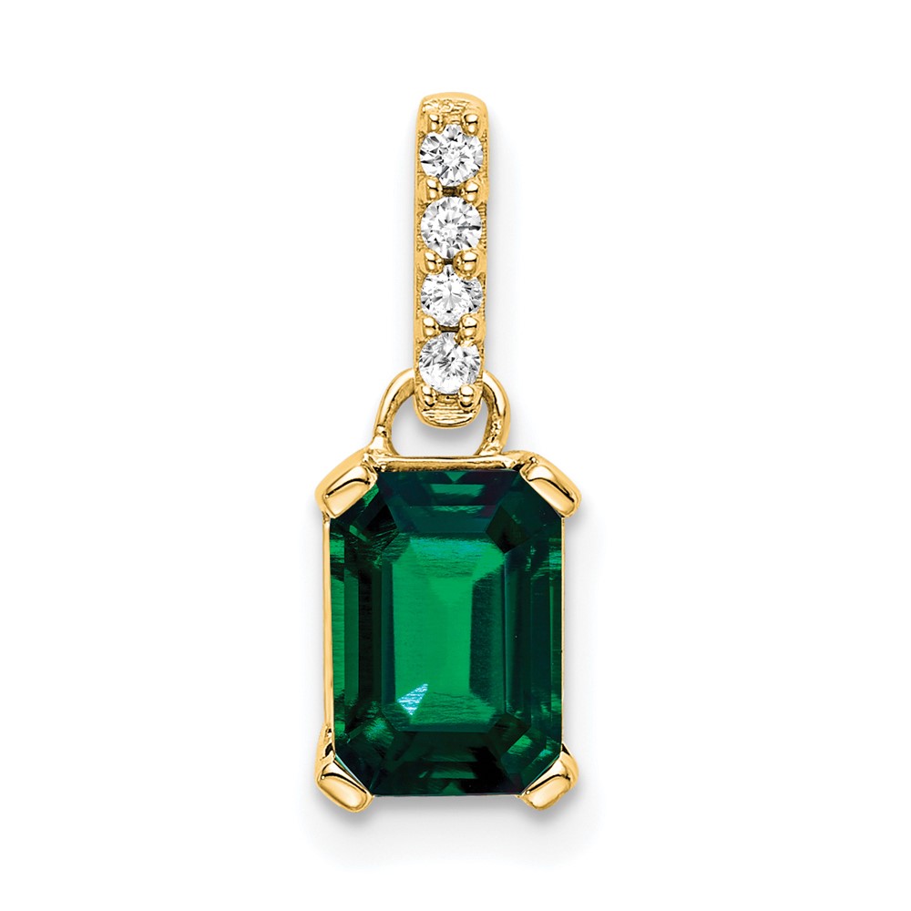 10k Yellow Gold Created Emerald and Diamond Pendant (PM7410-CEM-004-1YA)