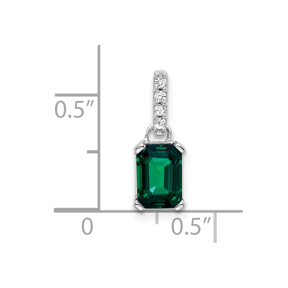 14K White Gold Created Emerald and Diamond Pendant (PM7410-CEM-004-WA)