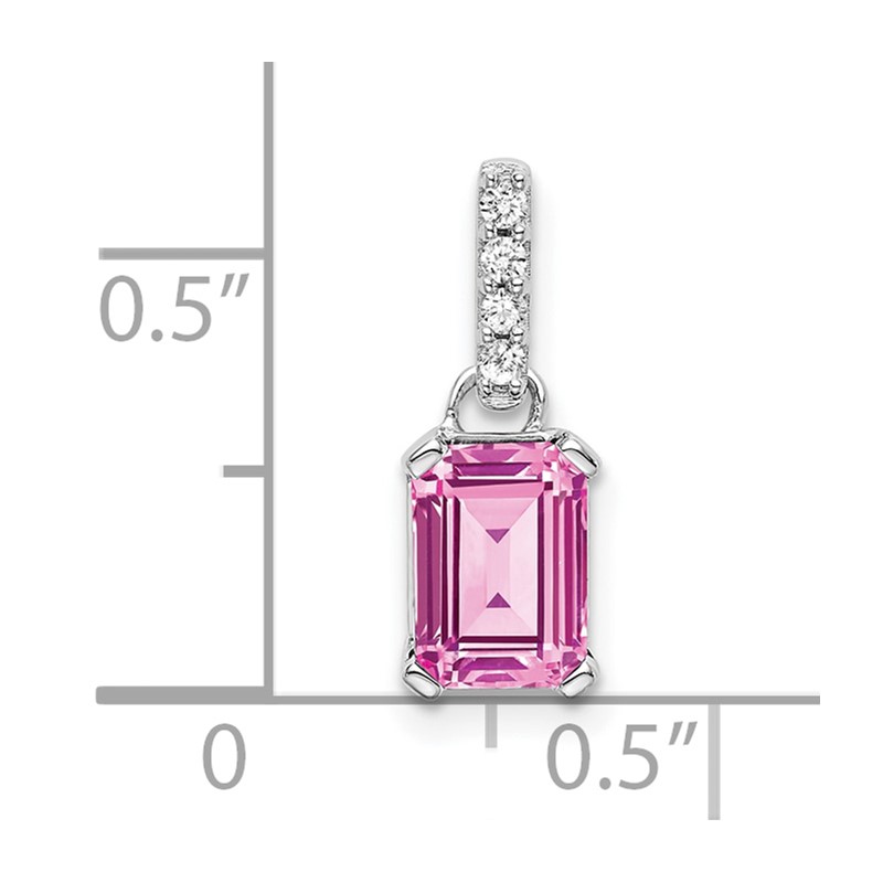 14k White Gold 1/20 carat Lab Grown Diamond VS/SI+ G+ and Lab Created Pink Sapphire Pendant