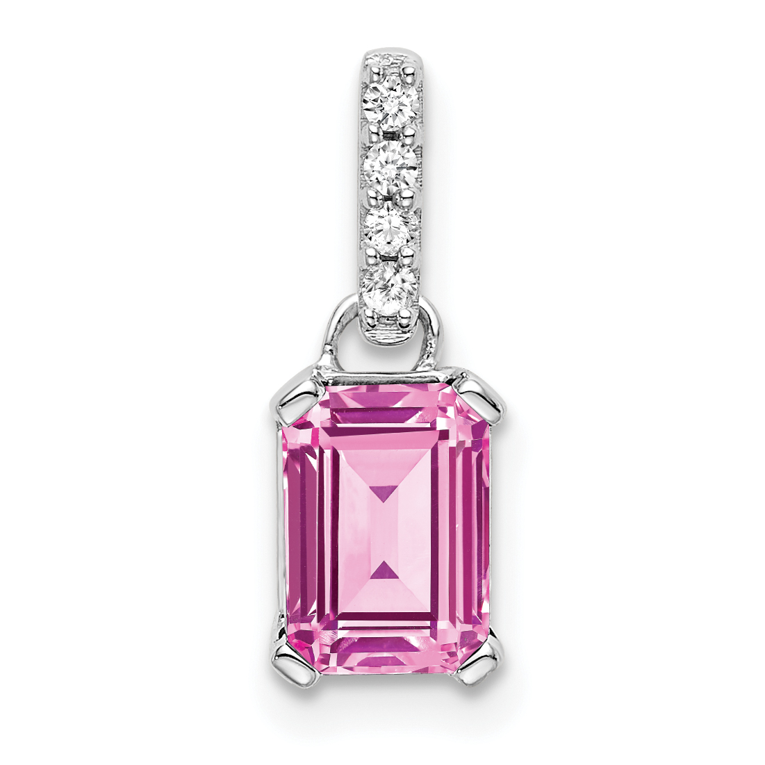 14K White Gold Created Pink Sapphire and Diamond Pendant (PM7410-CPS-004-WA)
