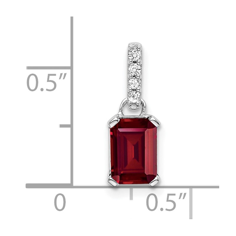 14k White Gold 1/20 carat Lab Grown Diamond VS/SI+ G+ and Lab Created Ruby Pendant