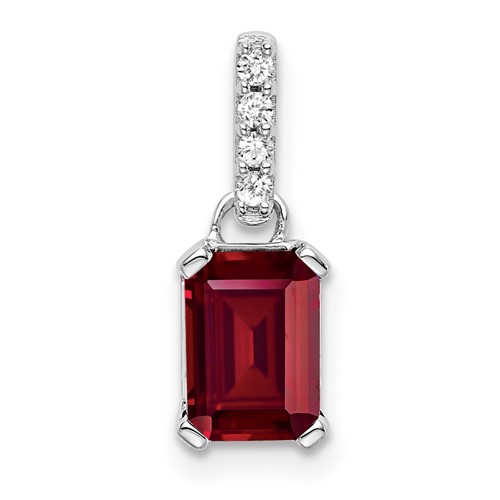 14K White Gold 0.05 Carat Lab Grown Diamond VS SI+ G+ and Lab Created Ruby Pendant