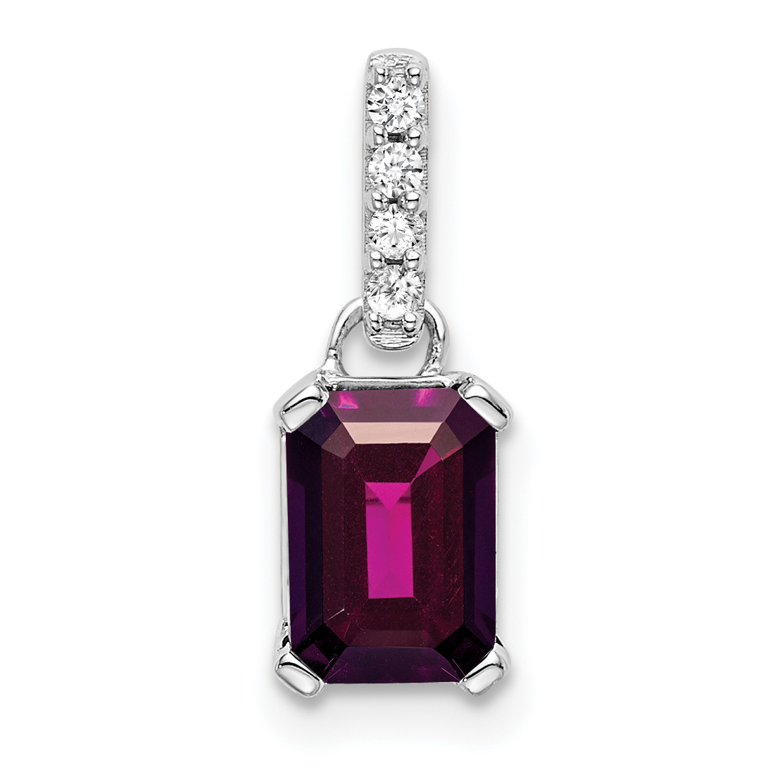 10k White Gold Rhodolite Garnet and Diamond Pendant (PM7410-RG-004-1WA)