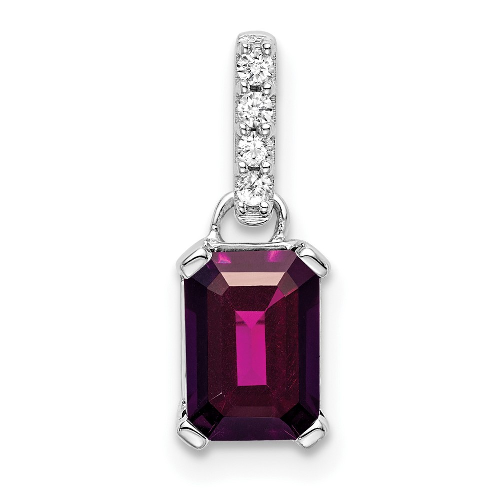 14K White Gold Rhodolite Garnet and Diamond Pendant (PM7410-RG-004-WA)