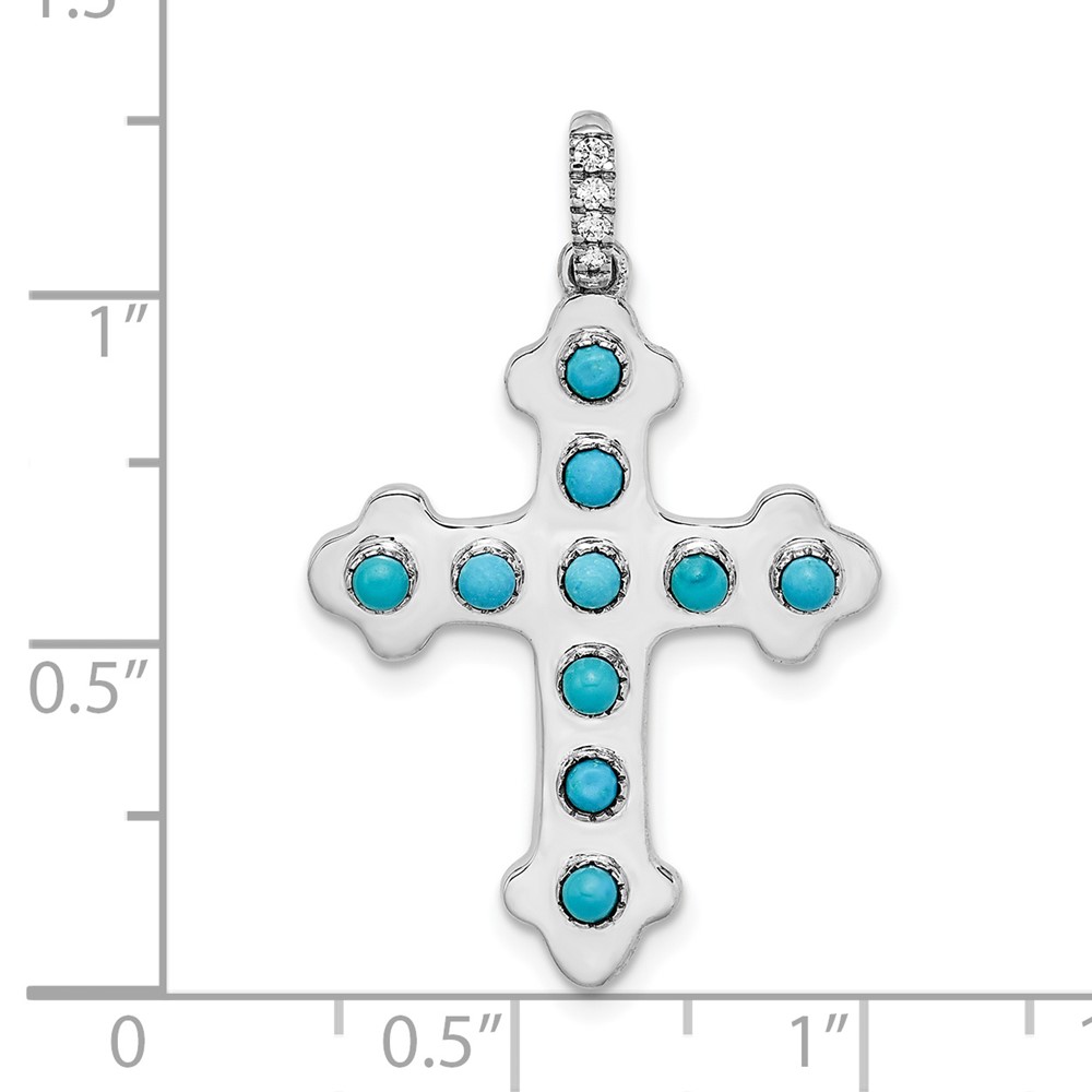 14k White Gold Turquoise and White Topaz Cross Pendant (PM7418-BTQ-W)