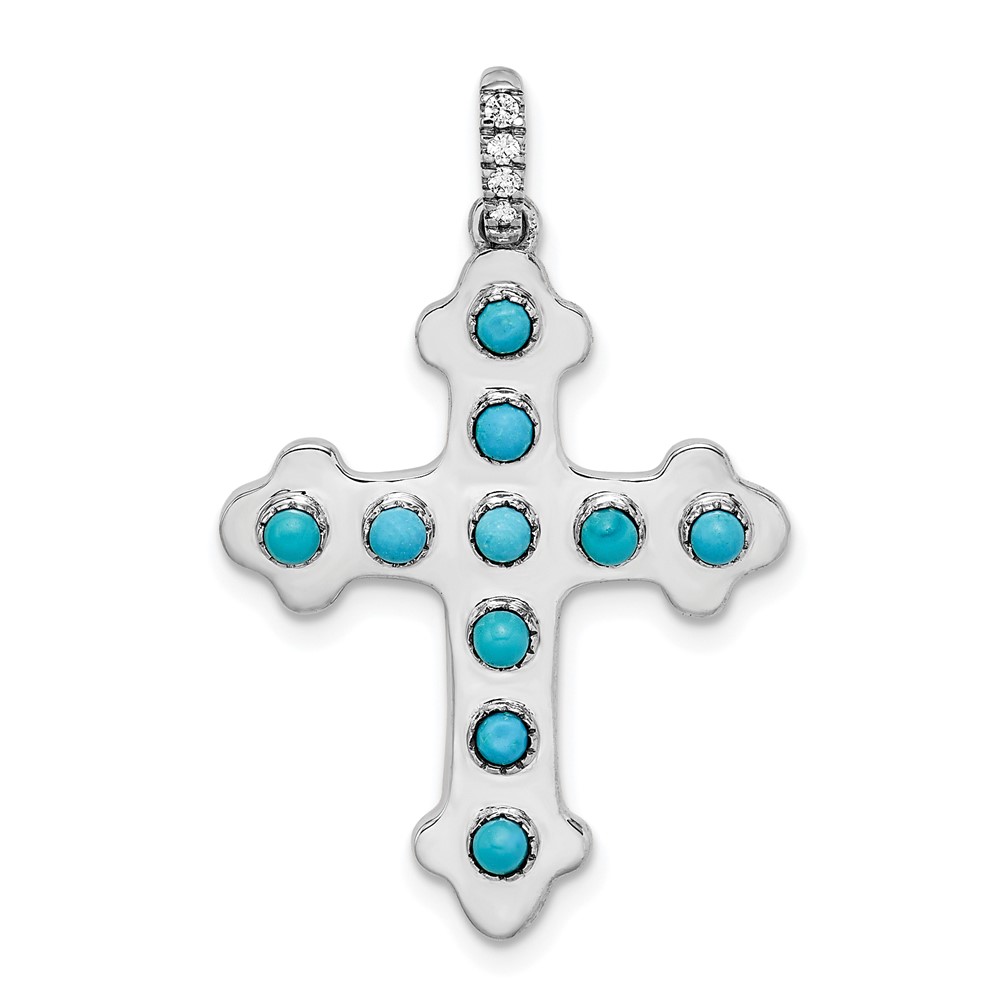 14k White Gold Turquoise and White Topaz Cross Pendant (PM7418-BTQ-W)