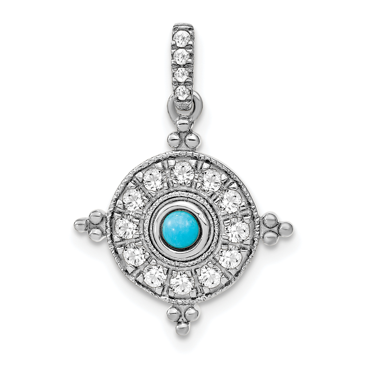 14k White Gold Turquoise and White Topaz Pendant (PM7422-BTQ-W)