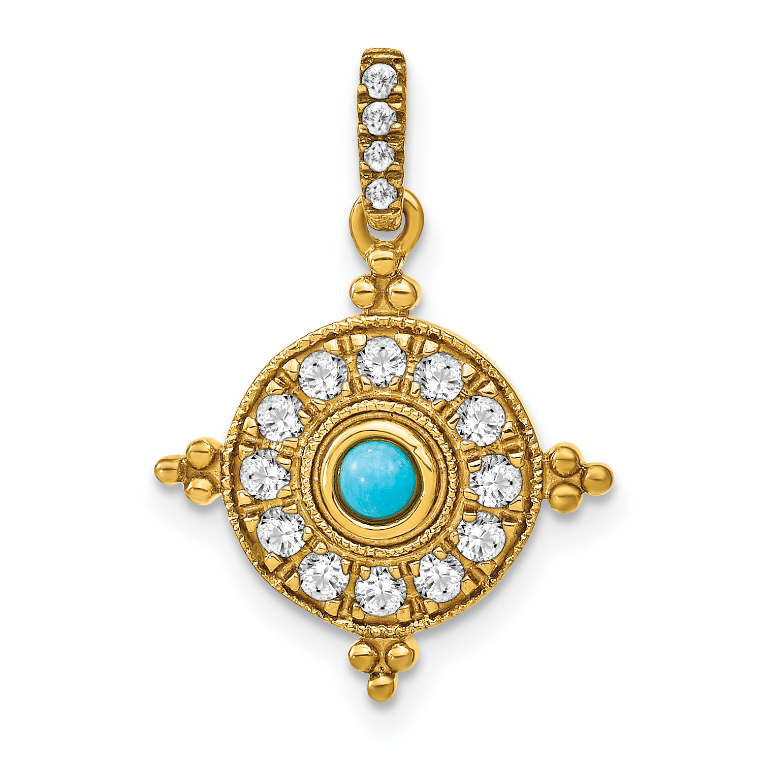 14k Turquoise and White Topaz Pendant (PM7422-BTQ-Y)