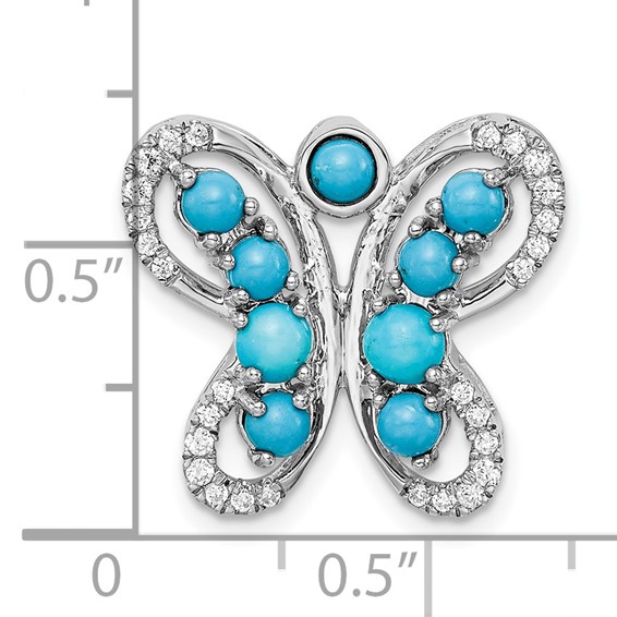 14k White Gold Turquoise and White Topaz Butterfly Chain Slide