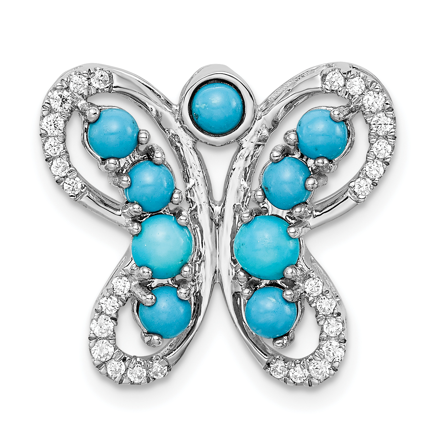 14k White Gold Turquoise and White Topaz Butterfly Chain Slide (PM7426-BTQ-W)