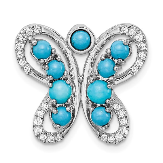 14k White Gold Turquoise and White Topaz Butterfly Chain Slide