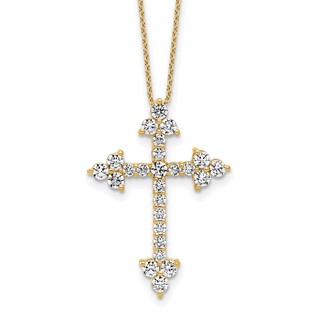 14k 1 1/2 carat Lab Grown Diamond VS/SI+ G+ Complete 18 inch Cross Pendant Necklace