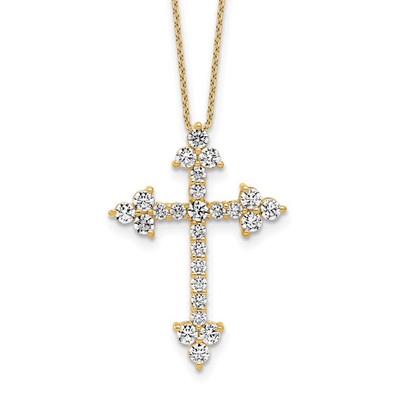 14k 1 1/2 carat Lab Grown Diamond VS/SI+ G+ Complete 18 inch Cross Pendant Necklace