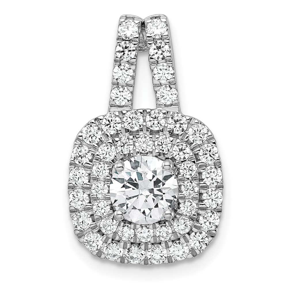 14K White Gold 1.50 Carat Lab Grown Diamond VS SI+ G+ Complete Double Halo Pendant