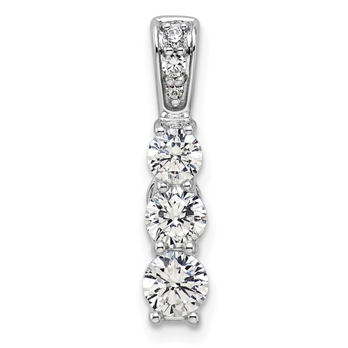 14K White Gold 1 Carat Lab Grown Diamond VS SI+ G+ Three Stone Chain Slide Pendant