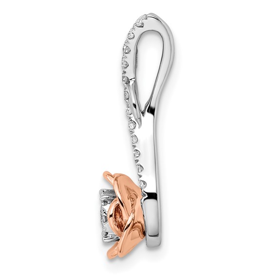 14k Two-Tone Rose and White Gold 1/4 carat Lab Grown Diamond VS/SI+ G+ Complete Rose on Stem Chain Slide Pendant