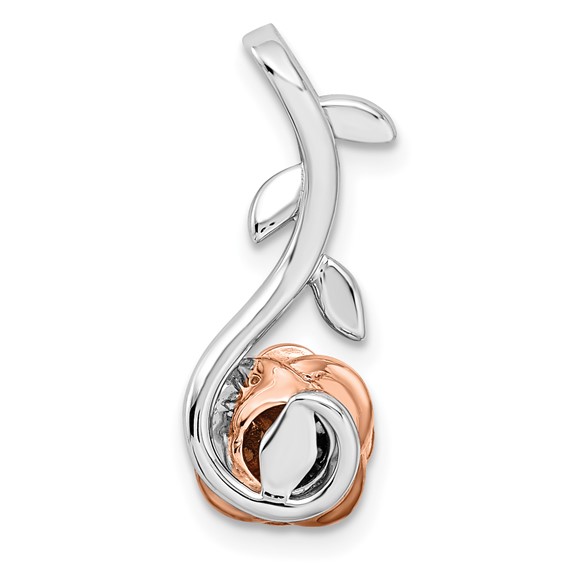 14k Two-Tone Rose and White Gold 1/4 carat Lab Grown Diamond VS/SI+ G+ Complete Rose on Stem Chain Slide Pendant
