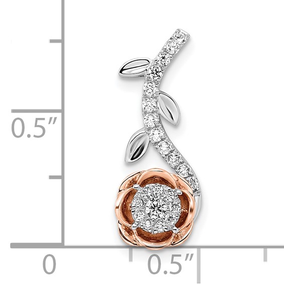14k Two-Tone Rose and White Gold 1/4 carat Lab Grown Diamond VS/SI+ G+ Complete Rose on Stem Chain Slide Pendant