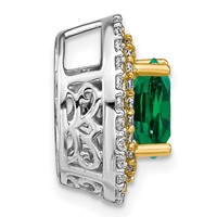 14K Two Tone 0.20 Carat Lab Grown Diamond VS SI+ G+ and Lab Created Emerald Chain Slide Pendant view 2