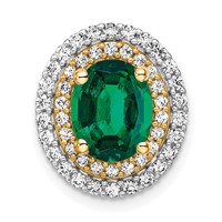 14K Two Tone 0.20 Carat Lab Grown Diamond VS SI+ G+ and Lab Created Emerald Chain Slide Pendant view 1