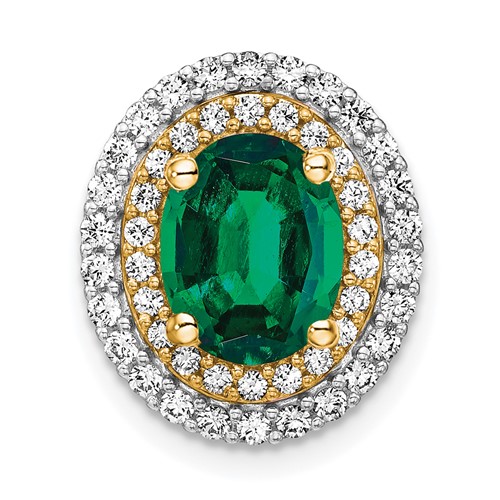 14K Two Tone 0.20 Carat Lab Grown Diamond VS SI+ G+ and Lab Created Emerald Chain Slide Pendant