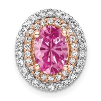 14K Two Tone 0.20 Carat Lab Grown Diamond VS SI+ G+ and Lab Created Pink Sapphire Chain Slide Pendant view 1