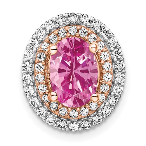 14K Two Tone 0.20 Carat Lab Grown Diamond VS SI+ G+ and Lab Created Pink Sapphire Chain Slide Pendant