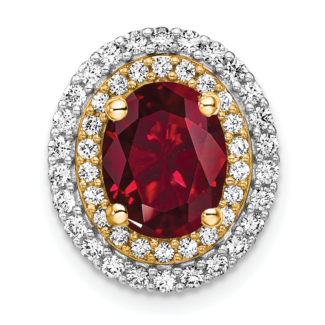 14k Two Tone 1/5 carat Lab Grown Diamond VS/SI+ G+ and Lab Created Ruby Chain Slide Pendant (PM7500-CRU-050-WYLG)