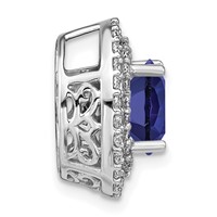 14K White Gold Two Tone 0.20 Carat Lab Grown Diamond VS SI+ G+ and Lab Created Blue Sapphire Chain Slide Pendant view 2